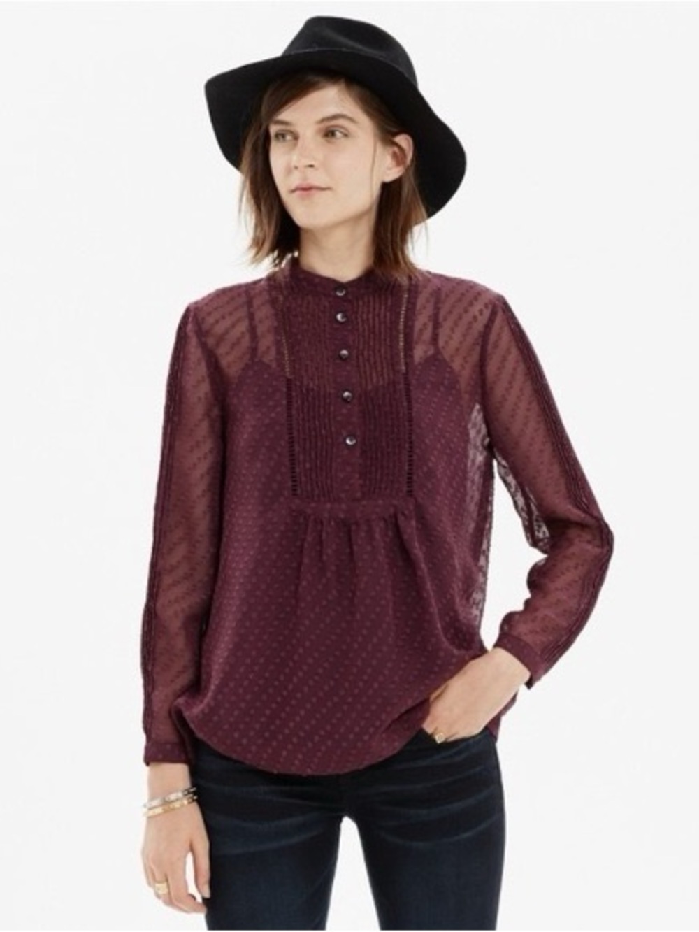 Madewell Plum Pintuck Dot Blouse